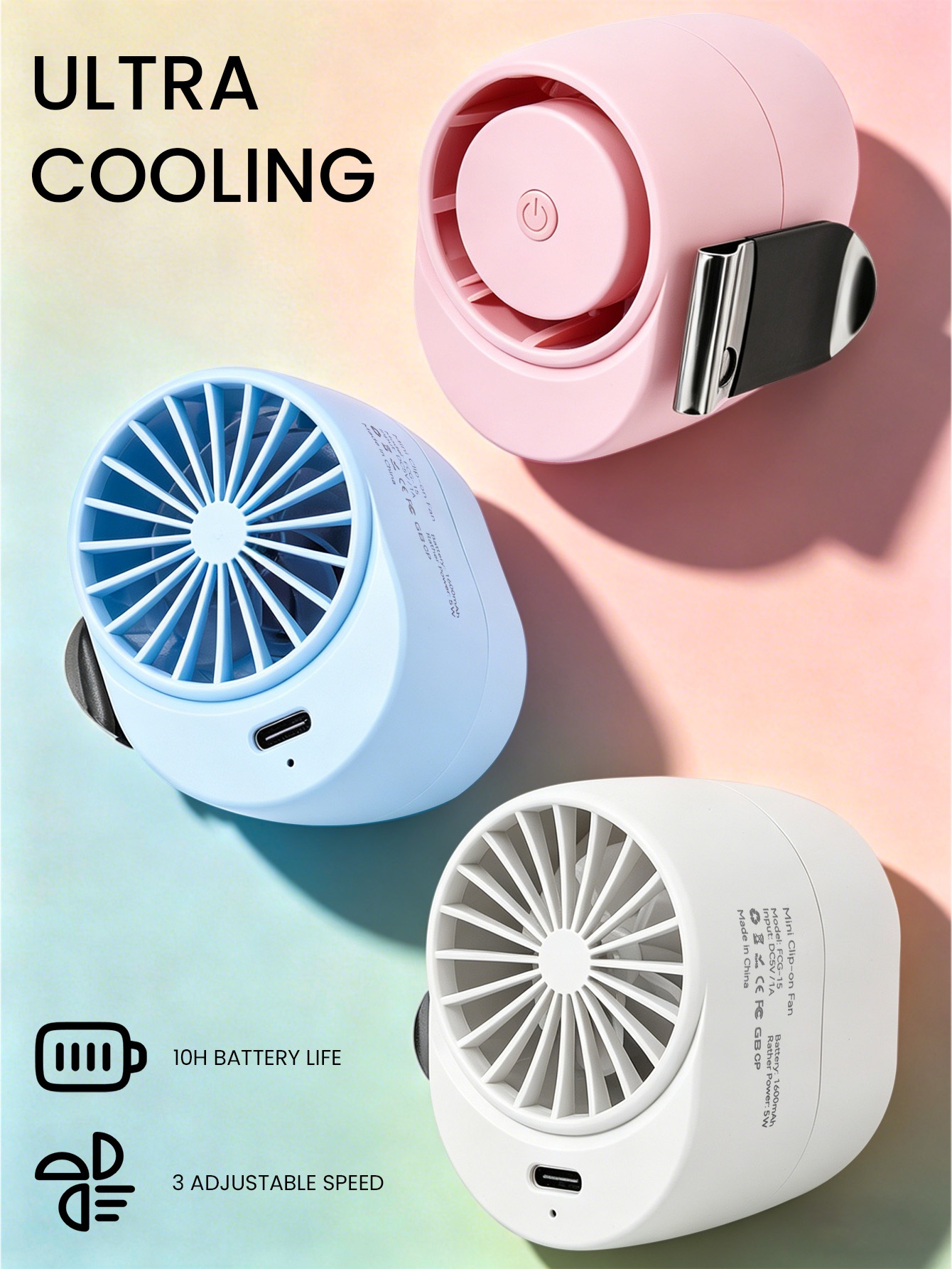 Oscillating Fan Clip - Portable Clip On Fan 1600mAh USB